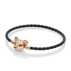 Bracelete Pandora Rose™ Cordão De Couro Preto Leoa