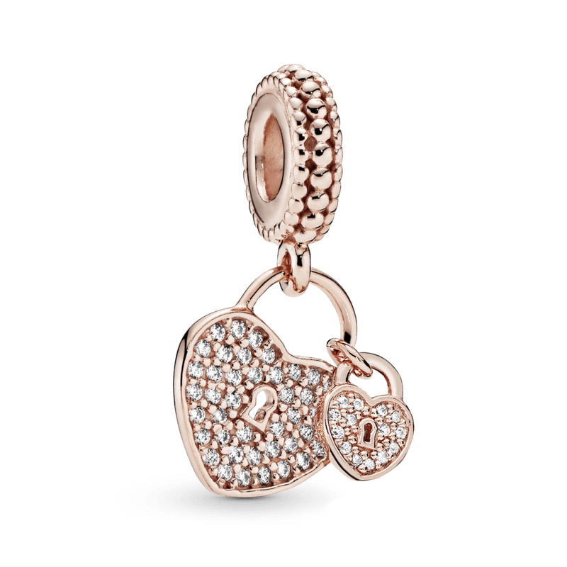 Heart Padlock Double Dangle Charm - Pandora Rose™, PANDORA