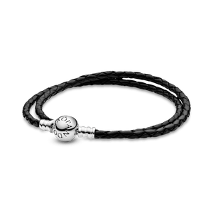 Bracelete De Couro Preto Com O Fecho Redondo