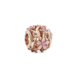 Charm Vazado Pandora Margaridas Pink Em Ouro Rose