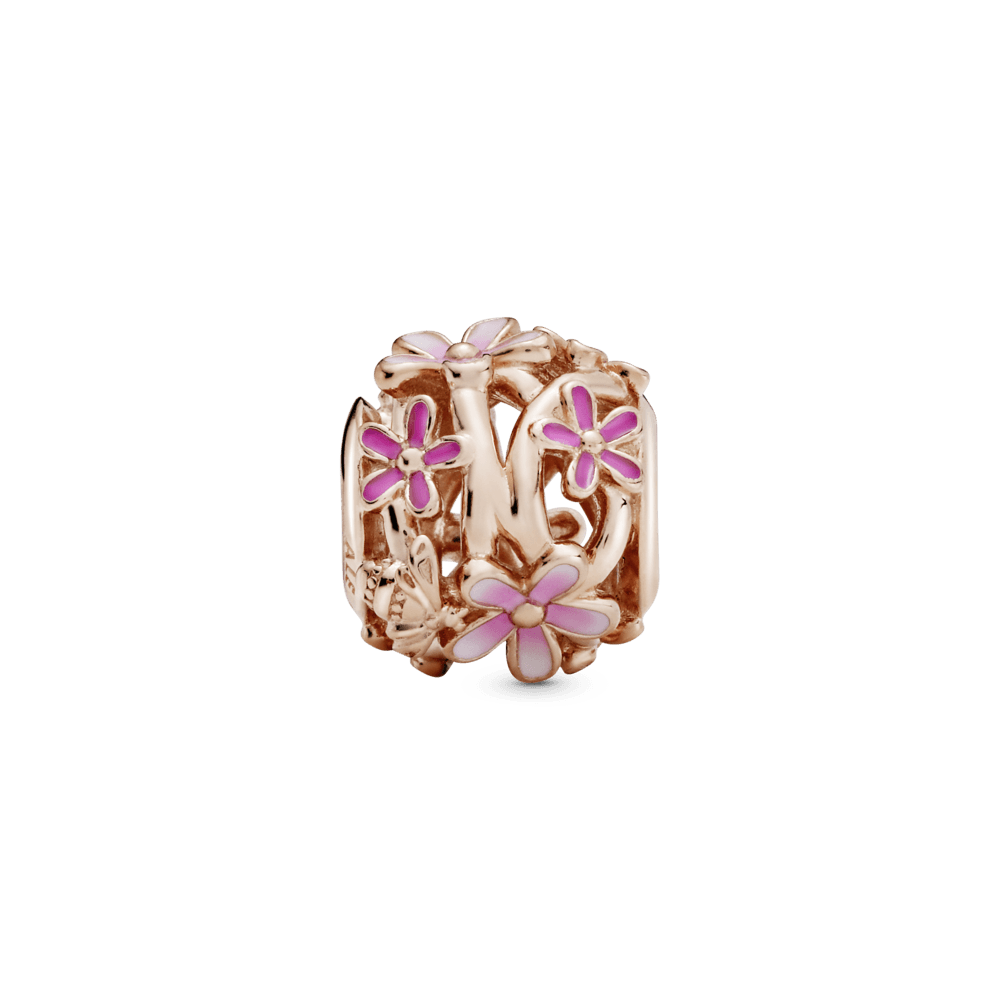 Imagem 2 do produto Charm Vazado Pandora Margaridas Pink Em Ouro Rose