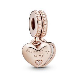 Charm Pendente Duplo you Are Always In My Heart em Ouro Rose