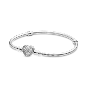 Bracelete Prata em Trama e Fecho Coração Brilhante