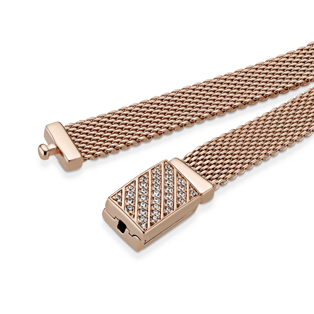 Imagem 3 do produto Bracelete Ouro Rosé em Malha e Fecho Retangular em Pavé