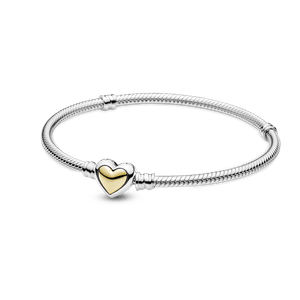 Bracelete de Prata em Trama e Fecho Coração de Ouro