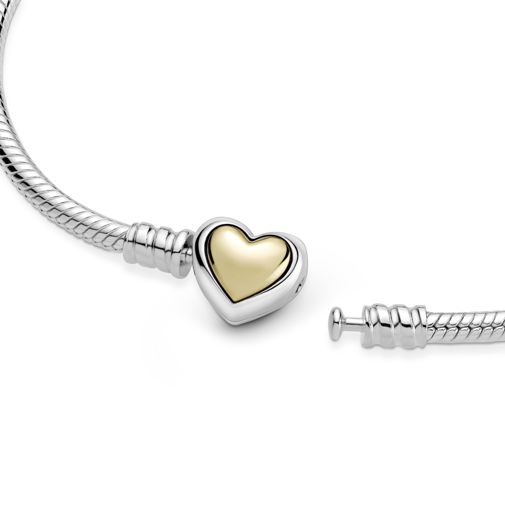 Imagem 4 do produto Bracelete de Prata em Trama e Fecho Coração de Ouro