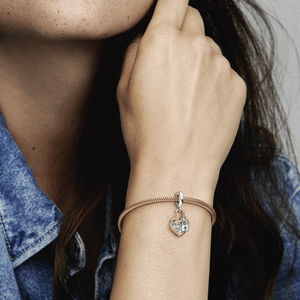 Charm Pendente Coração e Cadeado em Dois Tons