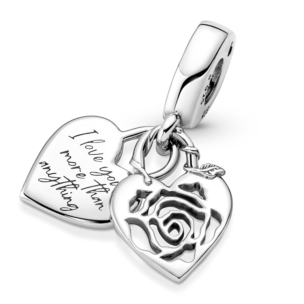 Imagem 4 do produto Charm Prata Pendente Cadeado de Coração e Rosa
