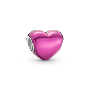 Charm Prata Coração Rosa Metálico