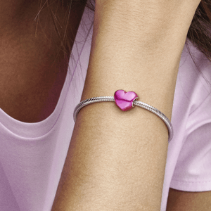 Charm Prata Coração Rosa Metálico