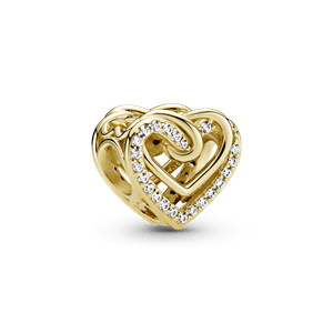 Charm Ouro Coracoes Entrelacados Brilhantes