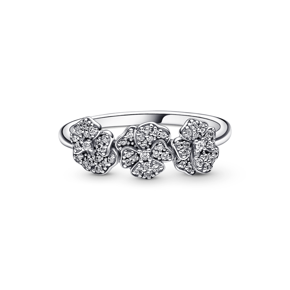 Imagem 3 do produto Anel de Prata Flores Amor Perfeito em Pavé