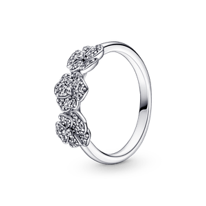 Anel de Prata Flores Amor Perfeito em Pavé