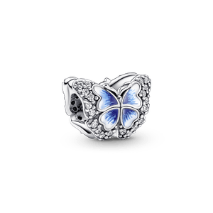 Charm Prata Borboleta Azul Brilhante