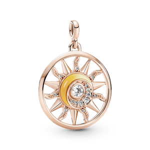Charm Ouro Rosé Medalhão Sol e Lua