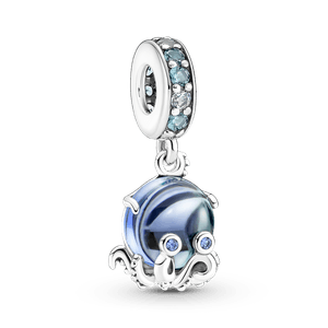 Charm Prata Pendente Polvo em Vidro Murano Azul