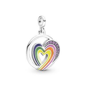 Charm Prata Medalhão Coração da Liberdade Arco-Irís