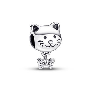 Charm Prata Pendente Gato e Laço
