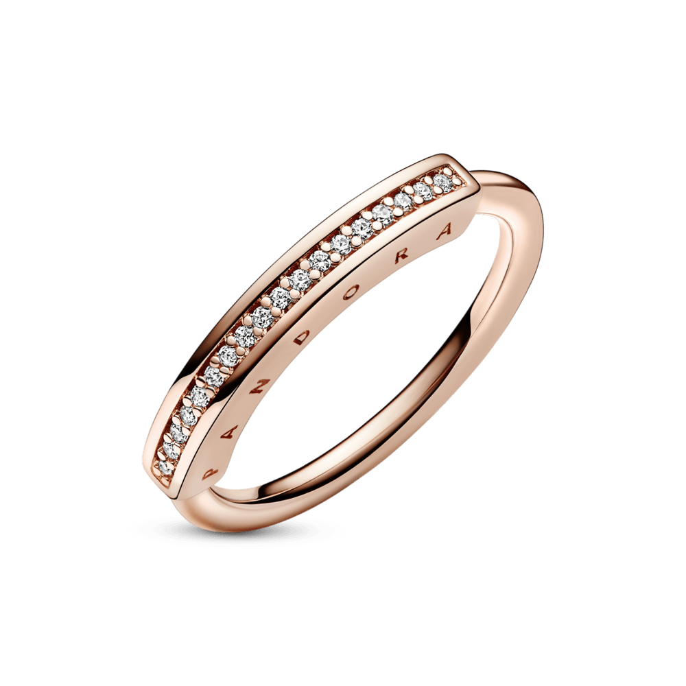 Anel em Ouro Rose Pandora Signature Logo e Pave - Pandora