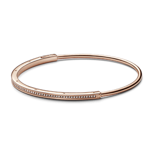 Bracelete Ouro Rosé Rígido Logo e Pavé