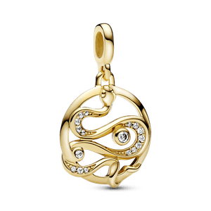 Charm de Ouro Medalhão Cobra em Pavé