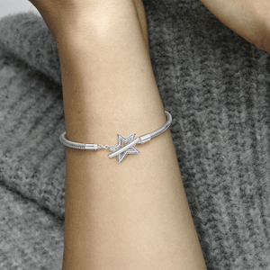 Bracelete de Prata em Trama e Fecho T Estrela Assimétrica