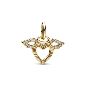 Charm de Ouro Pendente Coração e Asas de Anjo