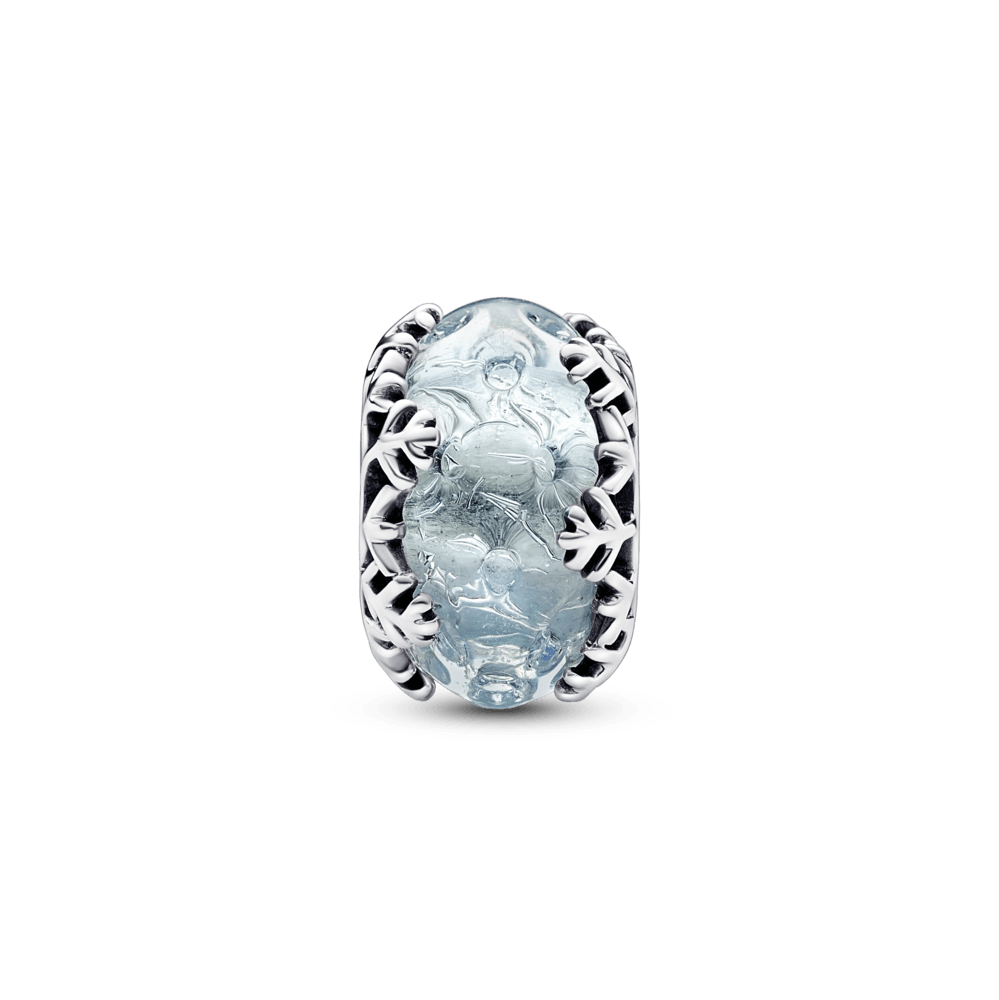 Imagem 3 do produto Charm Prata Redondo Floco de Neve em Vidro Murano Azul