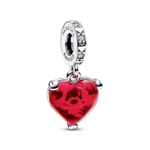 Charm Prata Pendente Disney Beijo Mickey e Minnie e Coração Vermelho