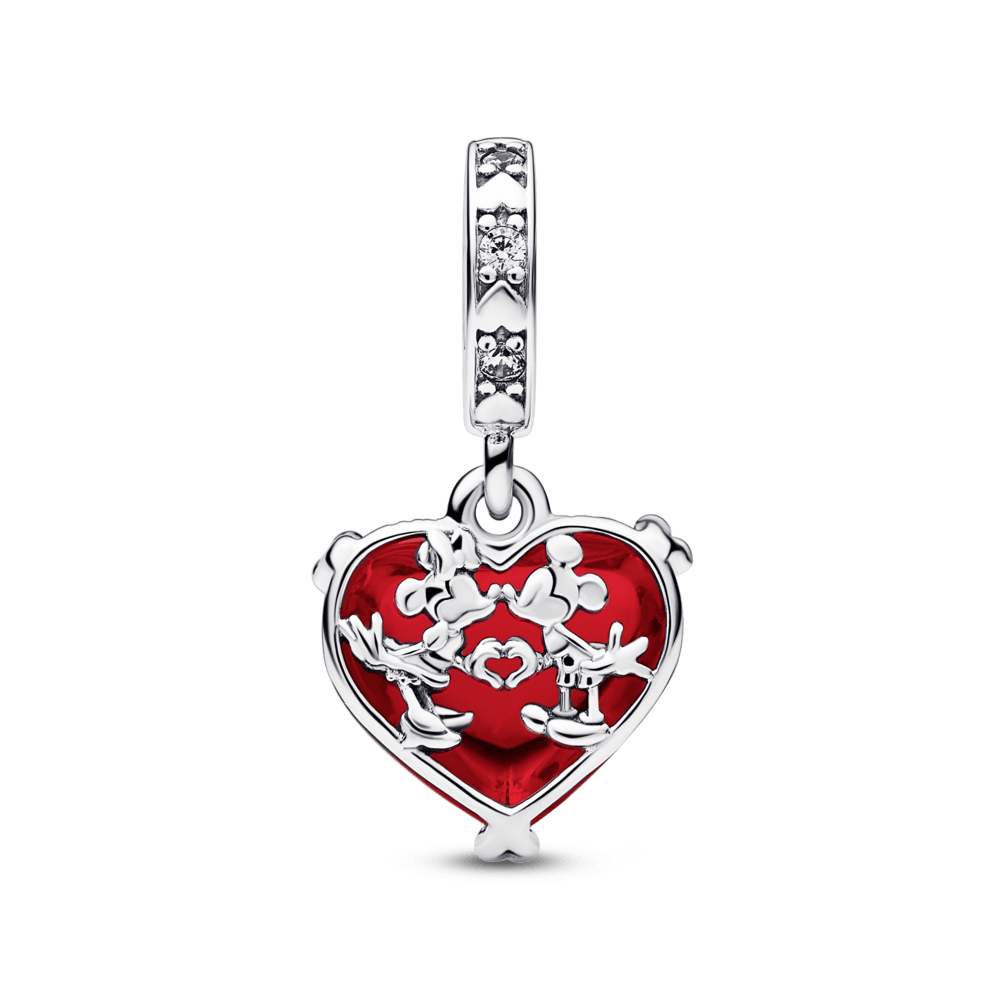 Imagem 3 do produto Charm Prata Pendente Disney Beijo Mickey e Minnie e Coração Vermelho