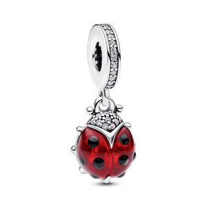 Charm Prata Pendente Joaninha Vermelha em Pavé