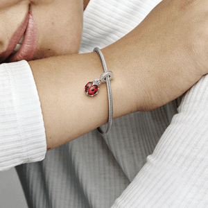 Charm Prata Pendente Joaninha Vermelha em Pavé