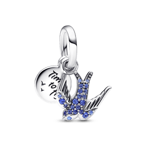 Charm Prata Pendente Andorinha Azul Brilhante