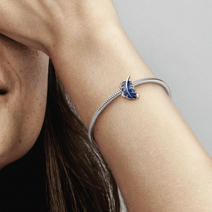 Charm Prata Pena Curva Azul