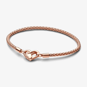 Bracelete Ouro Rosé Corrente Cravejada e Fecho Coração