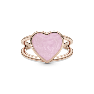 Anel Ouro Rosé Aro Duplo Coração Rosa