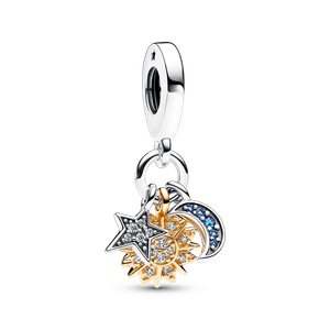 Charm Pendente Sol, Lua e Estrela em Dois Tons