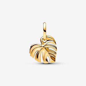 Charm De Ouro Pendente Folha Monstera Em Pave