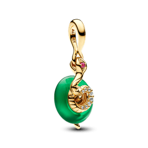 Charm Ouro Pendente Cobra Verde Em Vidro Murano