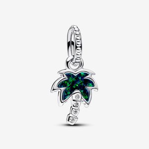 Charm Prata Pendente Coqueiro Opala Verde E Azul