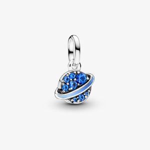 Mini Charm Prata Pendente Planeta Azul Brilhante