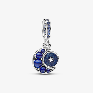 Charm Prata Pendente Lua Brilhante Giratória