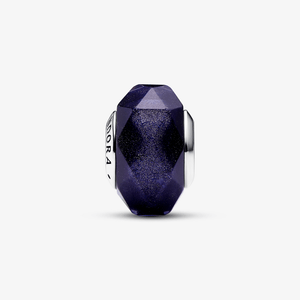 Charm Prata Facetado em Vidro Murano Azul Escuro