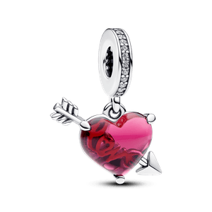Charm Prata Pendente Coração e Flecha do Cupido