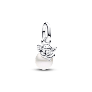 Mini Charm Prata Pendente Cupido com Pérola