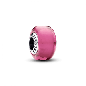 Charm Prata Redondo em Vidro Murano Rosa