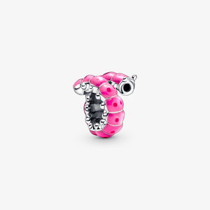 Charm Prata Lagarta Rosa