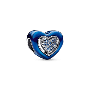 Charm Prata Coracao Azul Esmaltado
