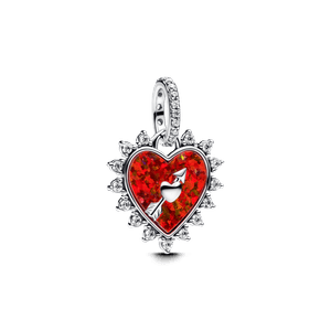 Charm Prata Pendente Coracao E Flecha Giratoria