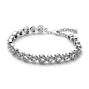 Bracelete De Prata Fila De Coracoes Brilhante